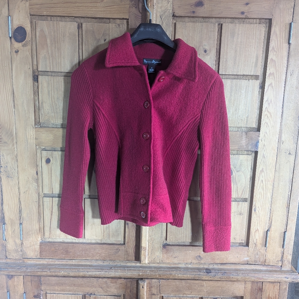 Mercer & Madison Red 100% Wool Ribbed Accents  Size M Equestrian Preppy OldMoney